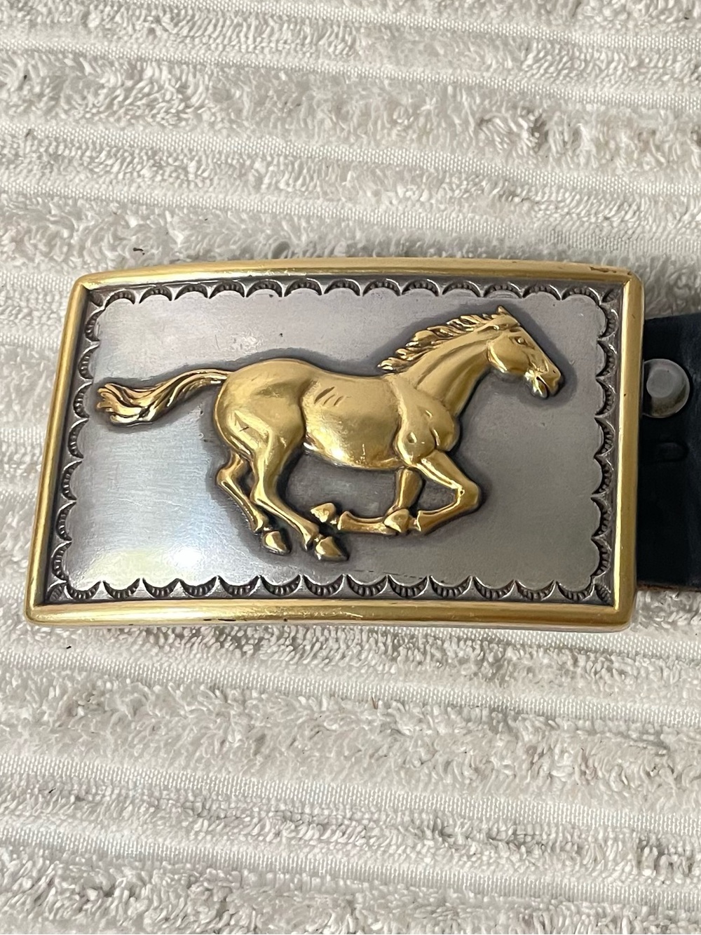Vintage Nocona Two-Tone Running Horse Rectangular Buckle Belt